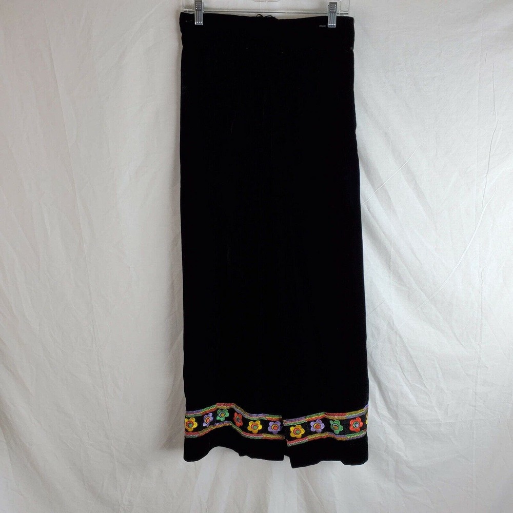 CC - Vintage Elinor Gay Maxi Skirt Women's 12 Black Velvet Embroidered Floral